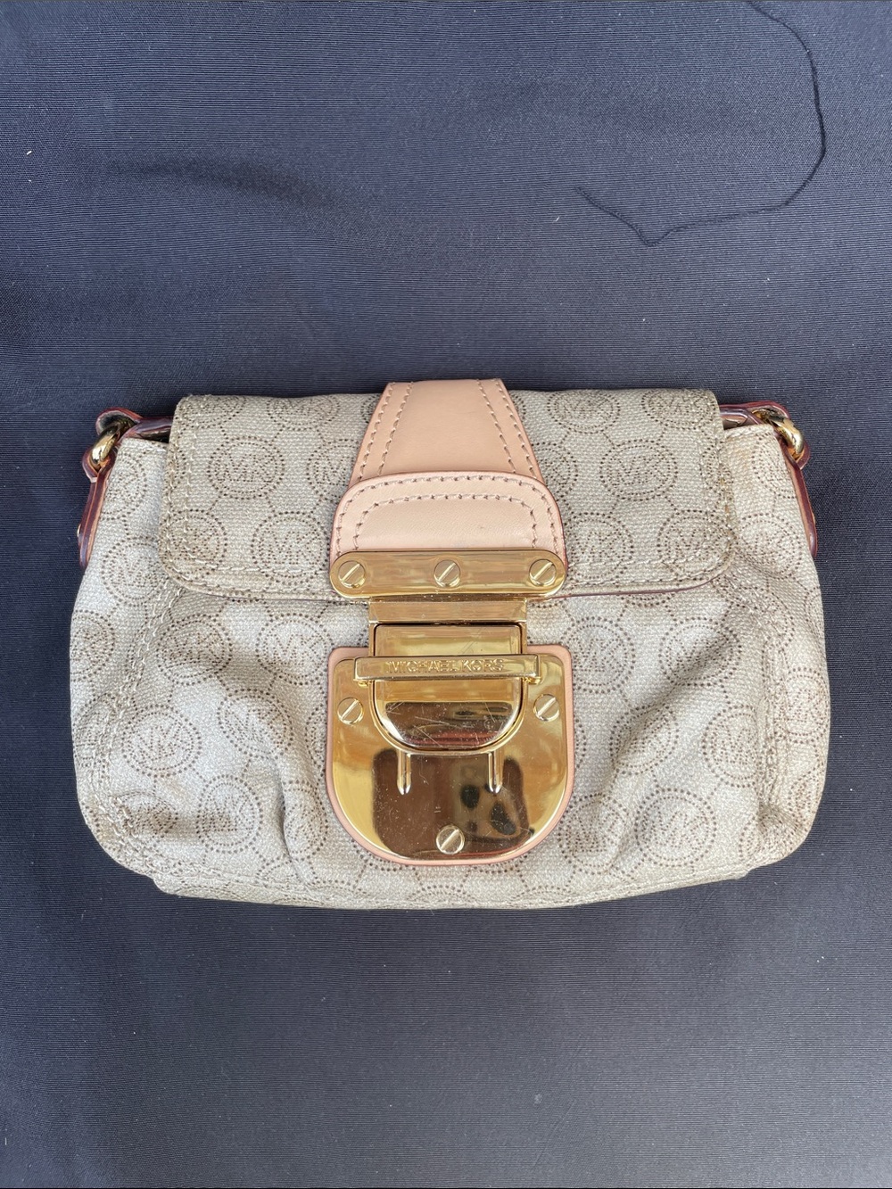 Michael Kors Beige Logo Crossbody with Gold Hardware